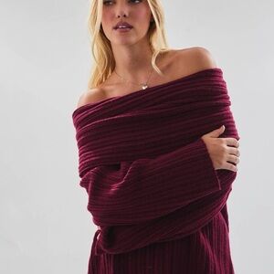 Elegant Off-Shoulder Burgundy Sweater